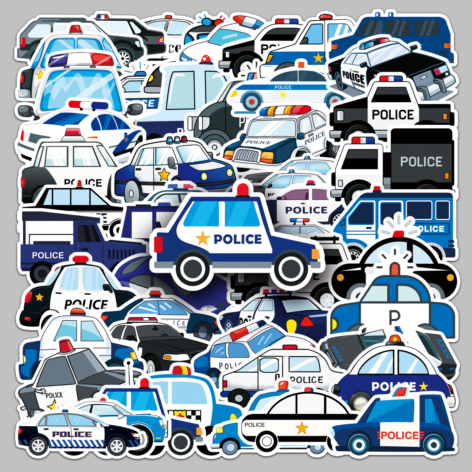 Party Games Baby Shower - 50Pcs Cartoon Police Car Theme Graffiti