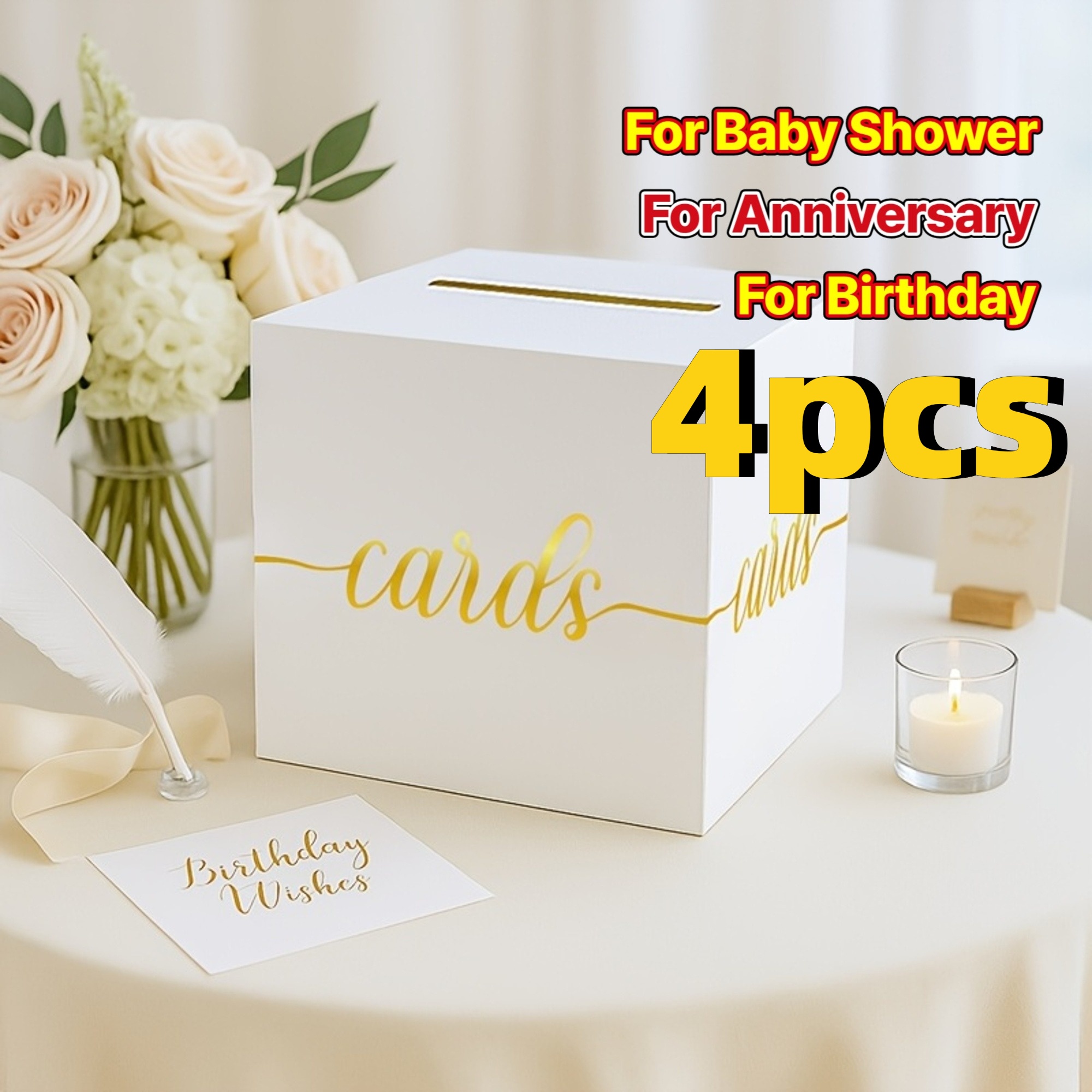 Party Games Baby Shower - 4pcs White Wedding Card with Gold